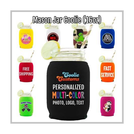 50 Minimum Collapsible Neoprene 16 oz Mason Jar Coolie - Full Dye Sublimation