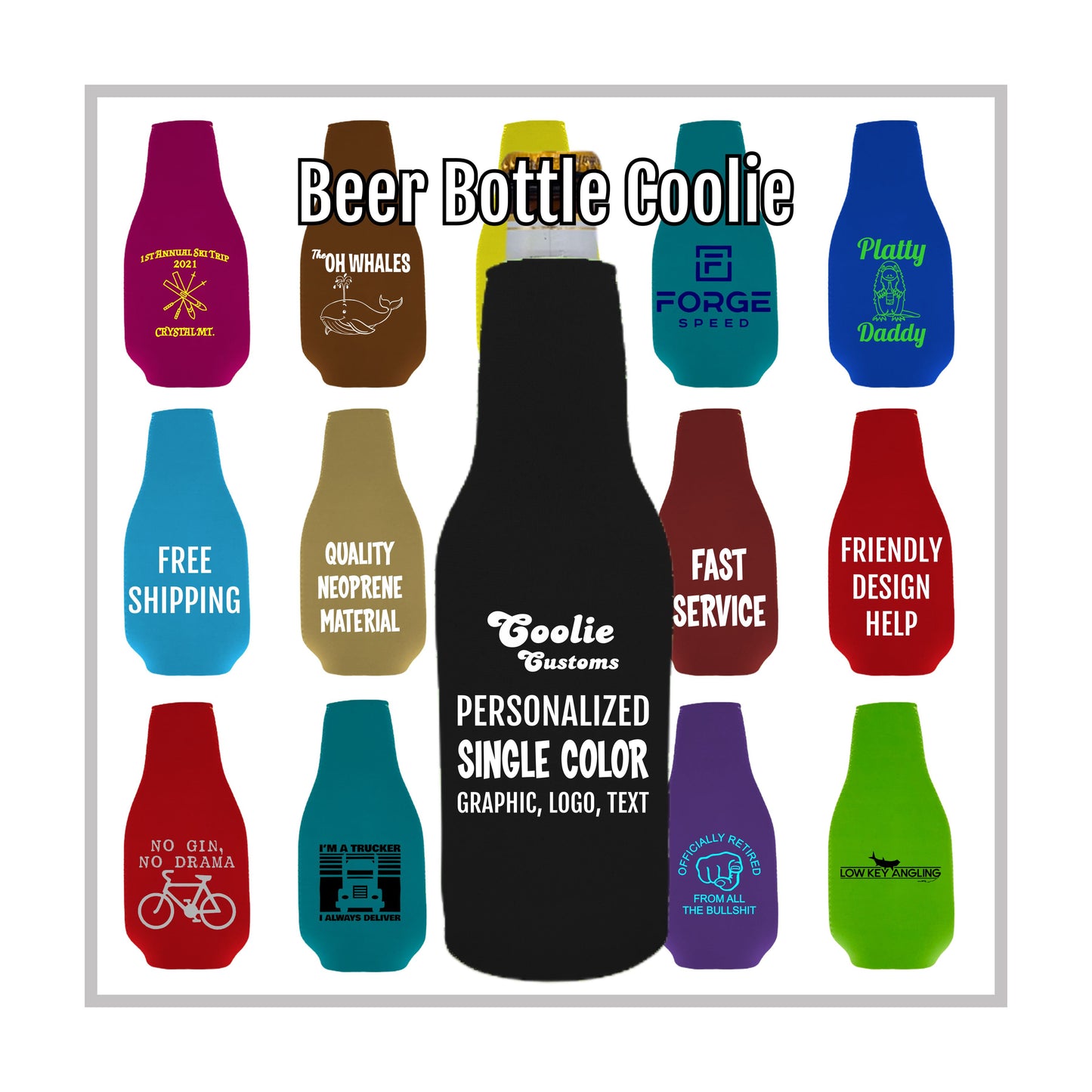 50 Minimum Neoprene Beer Bottle Coolie - One Color Screen Print