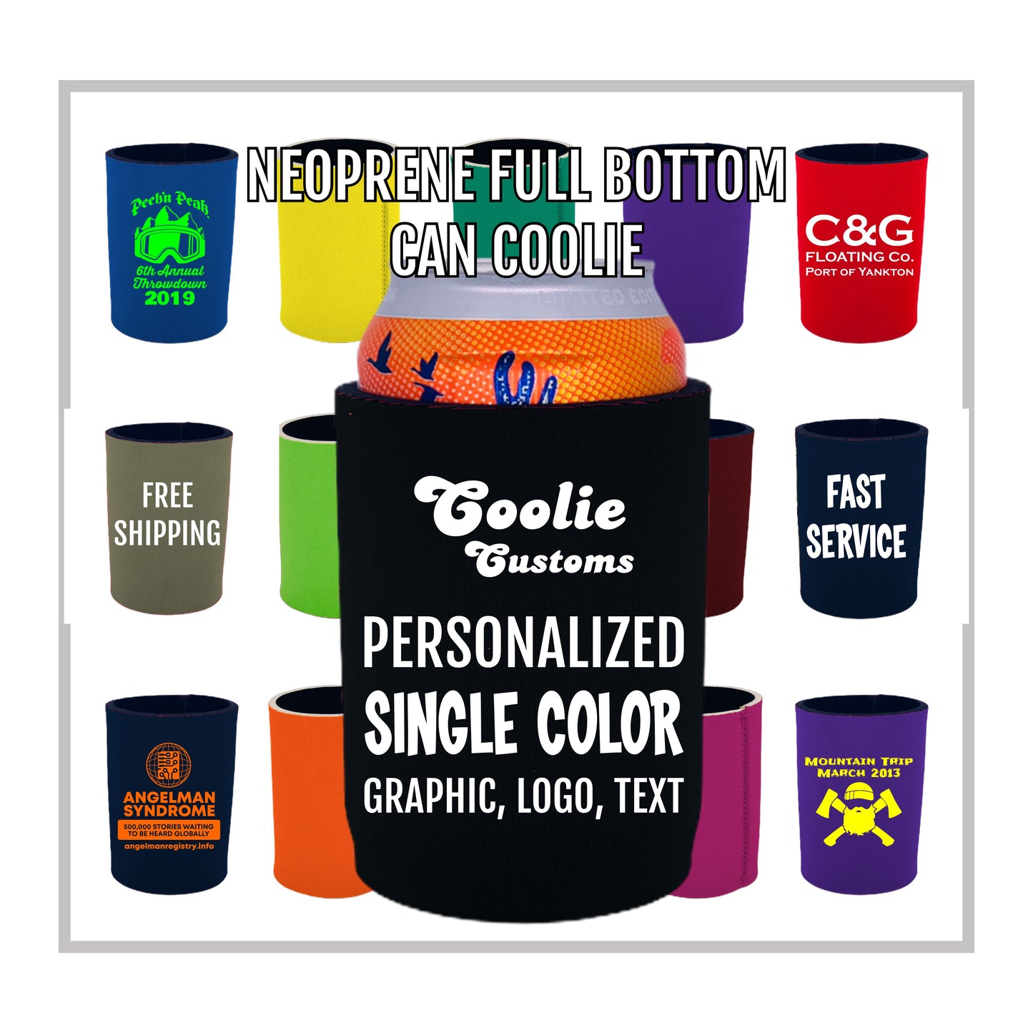 50 Minimum Full Bottom Neoprene Can Coolie - One Color Screen Print