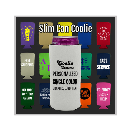 25 Minimum Collapsible Foam 12 oz Slim Can Coolie - One Color Screen Print