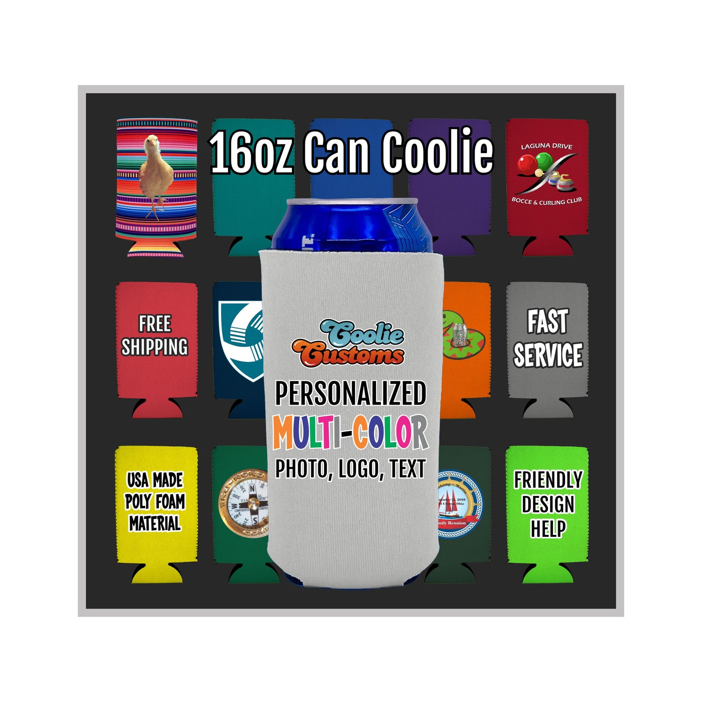 25 Minimum Collapsible Foam 16 oz Can Coolie - Full Dye Sublimation