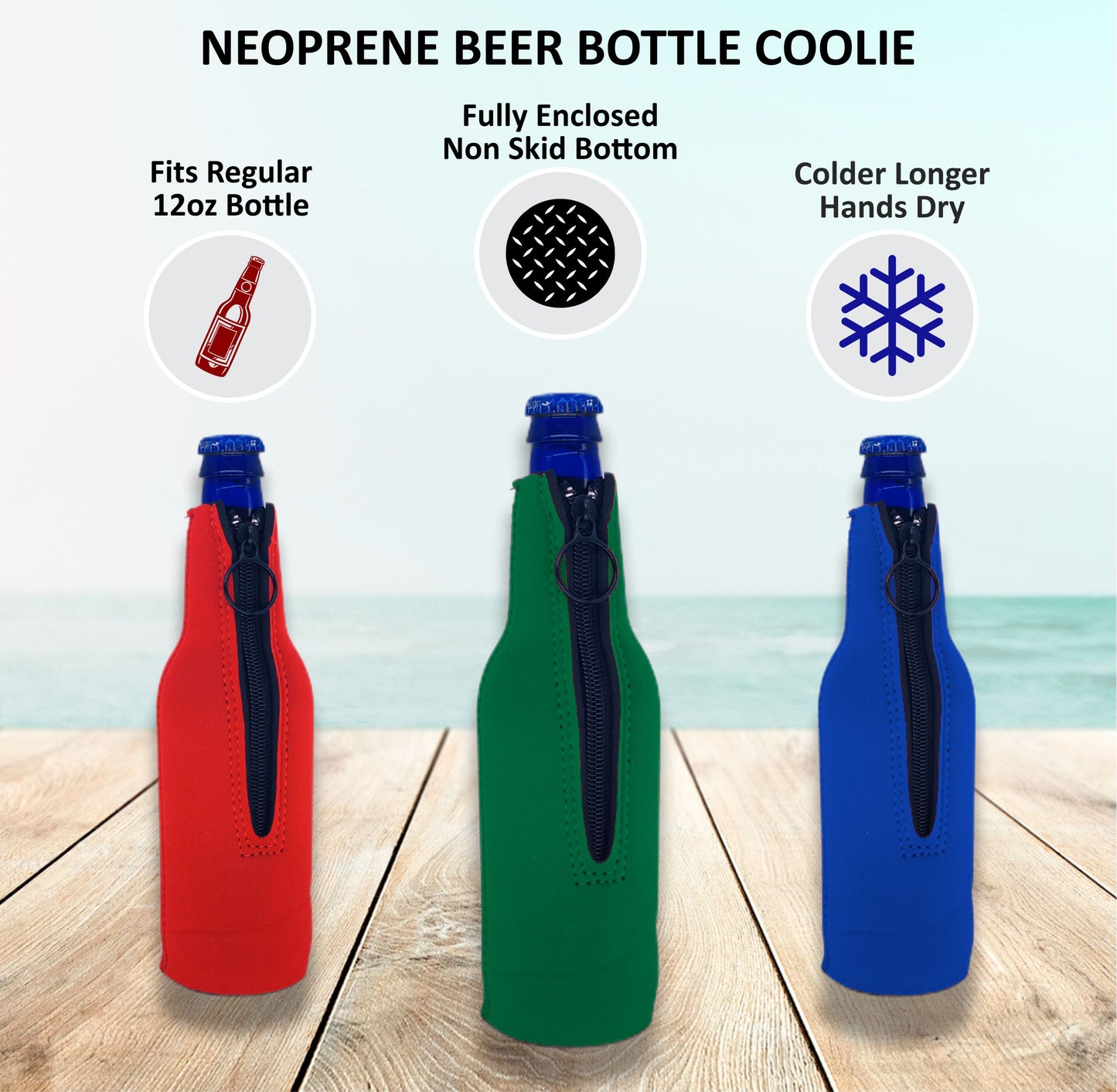No Minimum Neoprene Zipper Bottle Coolie